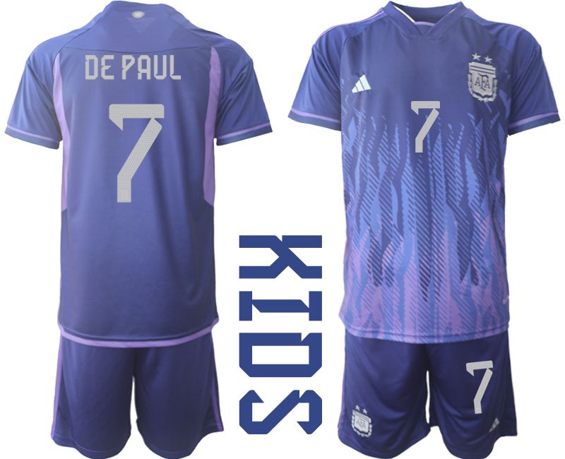 Youth 2022 World Cup National Team Argentina away purple #7 Soccer Jersey->youth soccer jersey->Youth Jersey